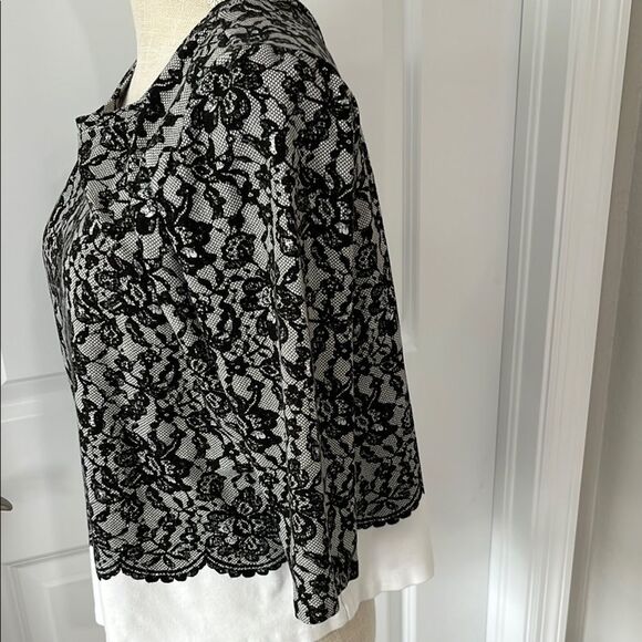 Talbots Black and White Lace Printed With bottom tail Back Zipper - Picture 5 of 9
